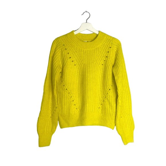 GAP Brushed Wool-Blend Pointelle Crewneck Knit Sweater Size S in Yellow - Picture 2 of 8